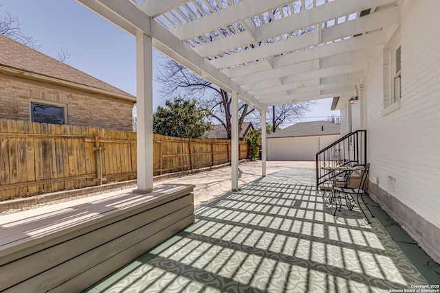 2106 W Gramercy Pl, San Antonio, TX 78201 - view of patio / terrace featuring a garage, a pergola, and fence