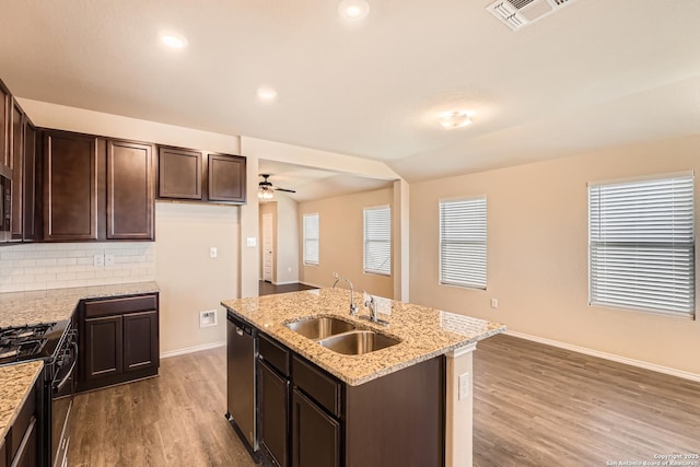 2066 Chelsea, New Braunfels, TX 78130 - kitchen featuring a ceiling fan, visible vents, a sink, black range with gas stovetop, and dishwasher