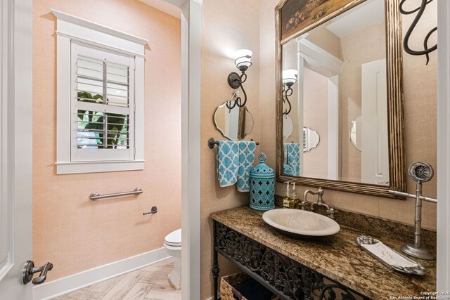 1626 Cordillera Trce, Boerne, TX 78006 - half bath with vanity, toilet, and baseboards