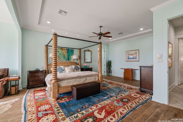 1626 Cordillera Trce, Boerne, TX 78006 - bedroom with baseboards, wood finished floors, recessed lighting, and ornamental molding