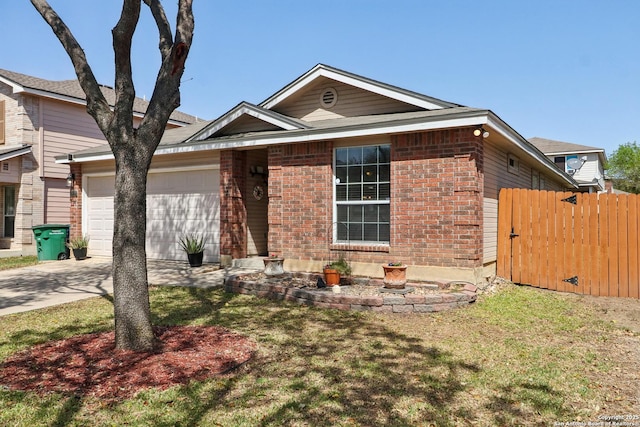 434 Golden Walk, San Antonio, TX 78227 - view of front of property featuring a garage, brick siding, driveway, and fence