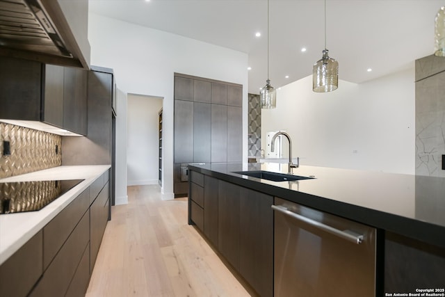 130 Azalea Loop, Horseshoe Bay, TX 78657 - kitchen featuring modern cabinets, a sink, backsplash, dark brown cabinetry, and dishwasher