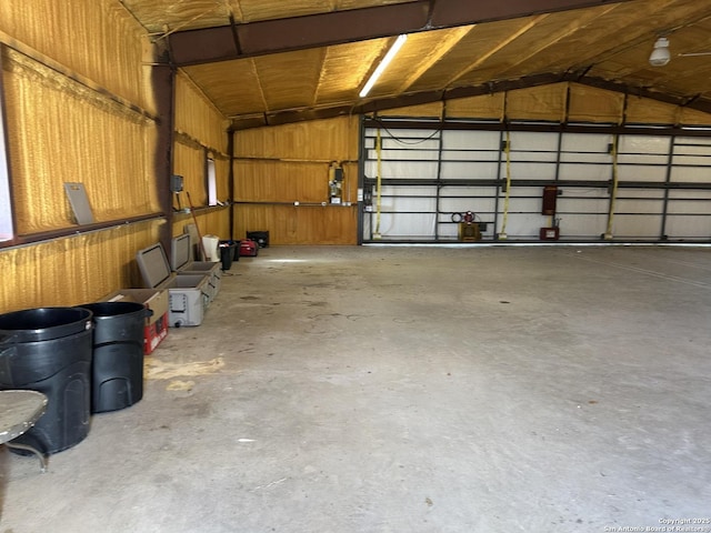 garage with metal wall