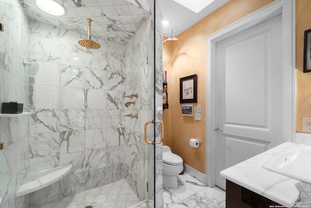 122 Chester Apt 5, San Antonio, TX 78209 - full bathroom with a marble finish shower, vanity, and marble look tile flooring