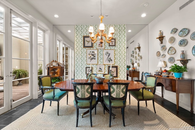 122 Chester Apt 5, San Antonio, TX 78209 - dining room featuring a chandelier, healthy amount of natural light, and recessed lighting