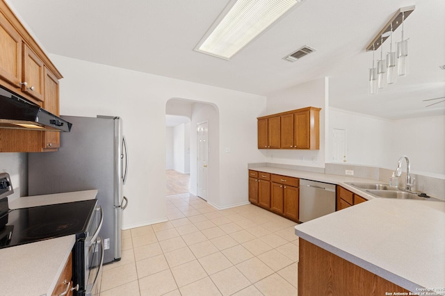 12319 Stable Road Dr, San Antonio, TX 78249 - kitchen with brown cabinetry, visible vents, appliances with stainless steel finishes, and a sink