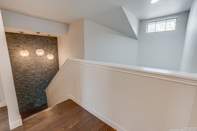15110 Grayoak Frst, San Antonio, TX 78248 - corridor featuring baseboards, an upstairs landing, and dark wood-style floors