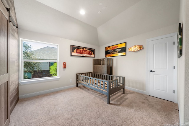 13606 Beck Ml, San Antonio, TX 78253 - carpeted bedroom featuring baseboards, a nursery area, and vaulted ceiling