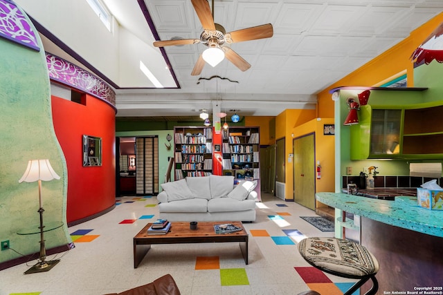 1651 W Woodlawn, San Antonio, TX 78201 - living room with tile patterned floors and a ceiling fan
