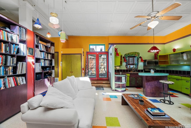1651 W Woodlawn, San Antonio, TX 78201 - living room featuring french doors and a ceiling fan