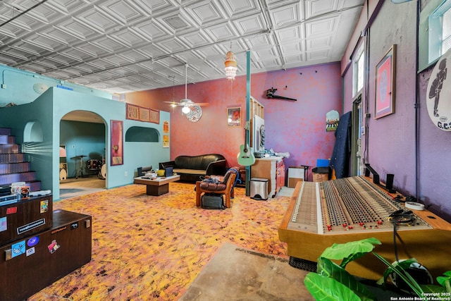 1651 W Woodlawn, San Antonio, TX 78201 - miscellaneous room featuring an ornate ceiling, arched walkways, and a ceiling fan