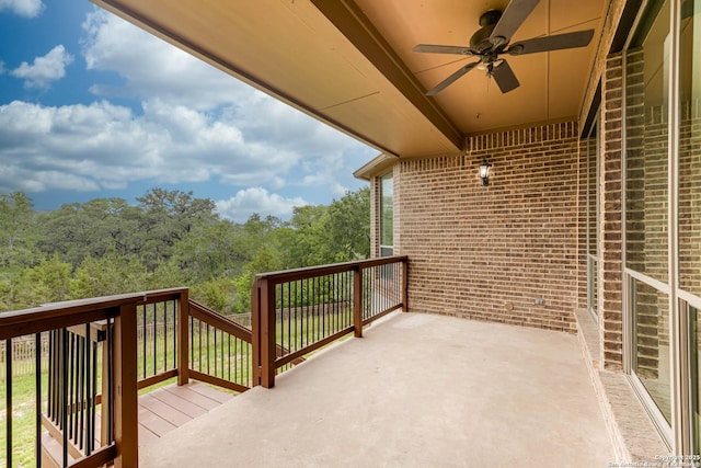 balcony with a ceiling fan
