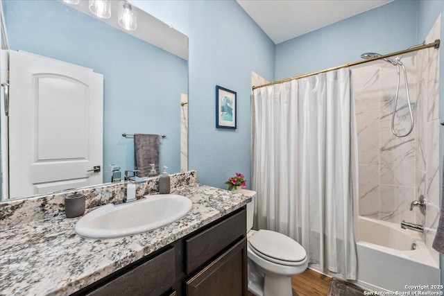 9314 Nubuck, Converse, TX 78109 - bathroom with shower / bath combo with shower curtain, toilet, vanity, and wood finished floors