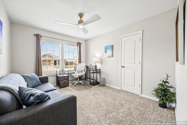 9314 Nubuck, Converse, TX 78109 - office area featuring carpet flooring, a ceiling fan, and baseboards
