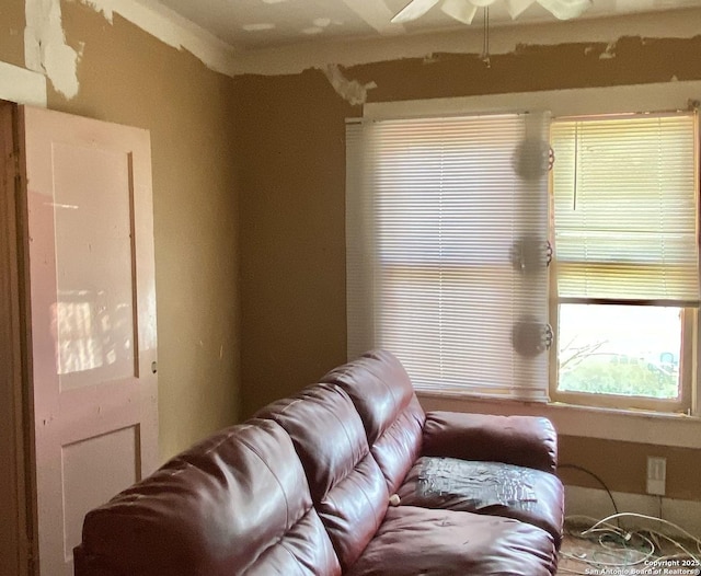 living room with a ceiling fan