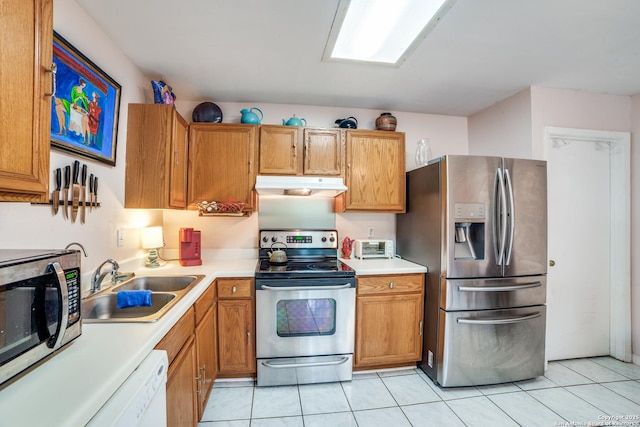 12938 Ocean Glade, San Antonio, TX 78249 - kitchen featuring light countertops, a sink, stainless steel appliances, and under cabinet range hood