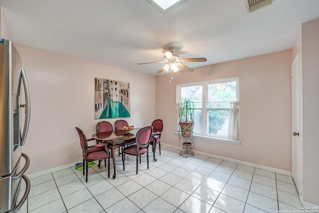 12938 Ocean Glade, San Antonio, TX 78249 - dining room featuring a ceiling fan, light tile patterned floors, baseboards, and visible vents