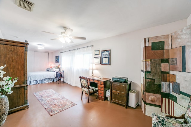 12938 Ocean Glade, San Antonio, TX 78249 - bedroom featuring concrete flooring, ceiling fan, and visible vents