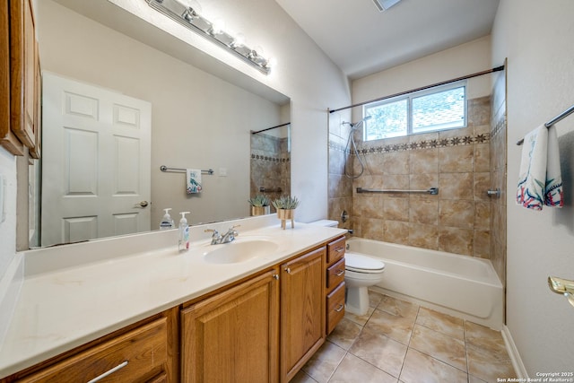 14834 Churchill Estates Blvd, San Antonio, TX 78248 - bathroom with toilet, vanity, bathtub / shower combination, and tile patterned floors