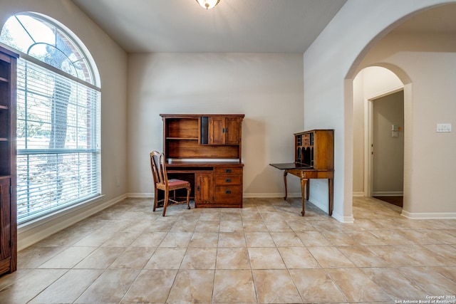 14834 Churchill Estates Blvd, San Antonio, TX 78248 - office area with plenty of natural light, light tile patterned floors, and arched walkways