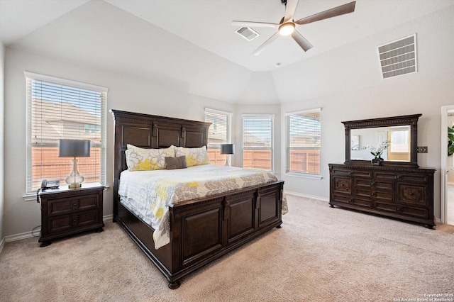 12007 White Riv, San Antonio, TX 78254 - bedroom with vaulted ceiling, baseboards, light colored carpet, and visible vents