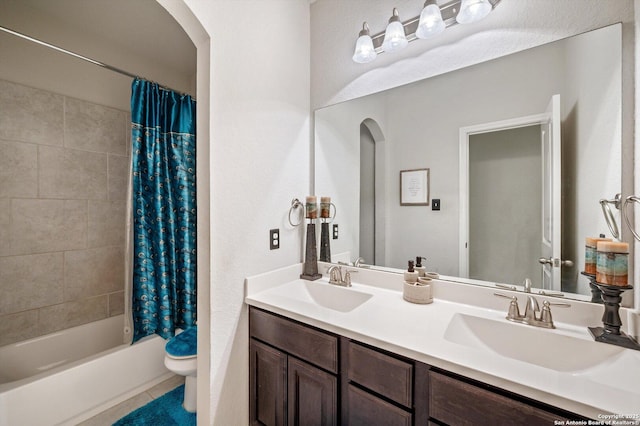 12007 White Riv, San Antonio, TX 78254 - bathroom featuring tile patterned floors, toilet, a sink, and shower / bath combo