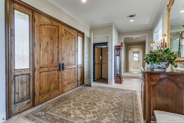 7 Oxford Hall, San Antonio, TX 78209 - foyer entrance with healthy amount of natural light, ornamental molding, baseboards, and light marble finish floors