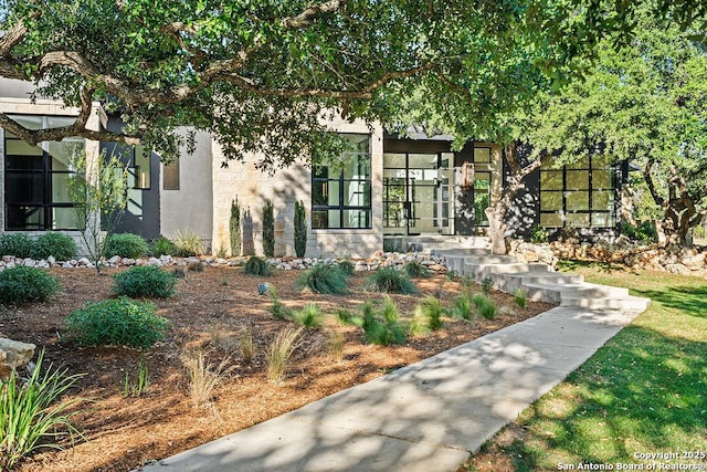 exterior space with stucco siding