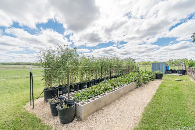 view of yard with fence and a vegetable garden