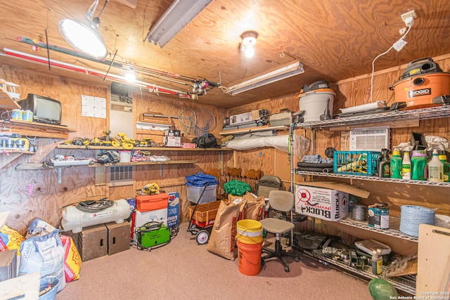 storage with a wall unit AC and a garage