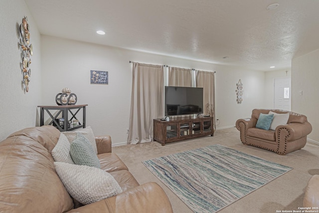 4907 Heather Pass, San Antonio, TX 78218 - carpeted living area with recessed lighting, baseboards, and a textured ceiling