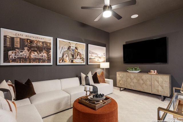 305 Barton, Boerne, TX 78006 - living area with carpet floors and ceiling fan