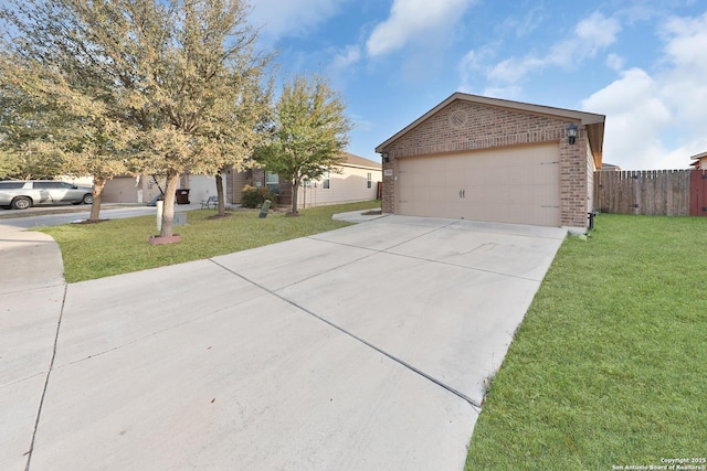 12266 Stratsburg, San Antonio, TX 78252 - single story home with driveway, a front yard, fence, and brick siding