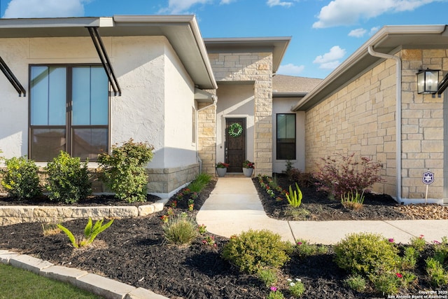 23427 Grande Vis, San Antonio, TX 78261 - doorway to property with stucco siding and stone siding