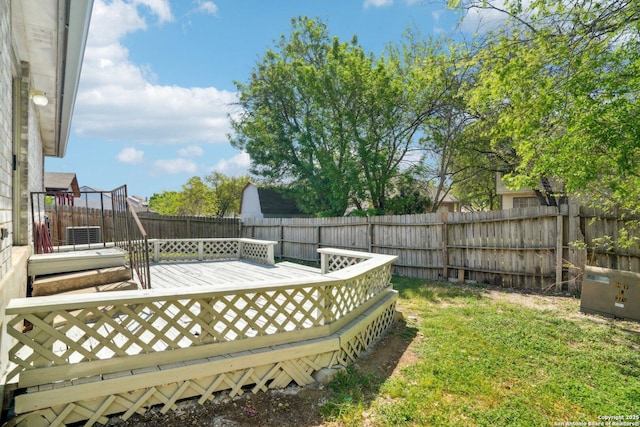 view of yard featuring a fenced backyard and a deck