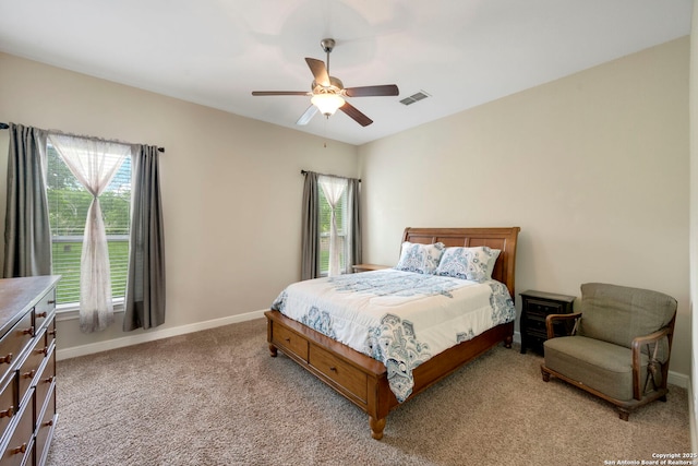 146 Sunrise Hl, Castroville, TX 78009 - bedroom featuring baseboards, multiple windows, light carpet, and visible vents