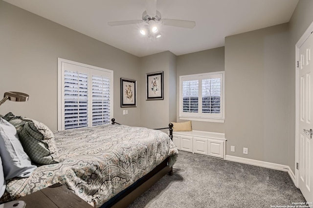 409 Sandy Oaks, Boerne, TX 78015 - bedroom featuring baseboards, carpet floors, and a ceiling fan