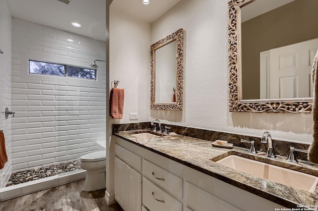 409 Sandy Oaks, Boerne, TX 78015 - bathroom featuring double vanity, a sink, toilet, and tiled shower