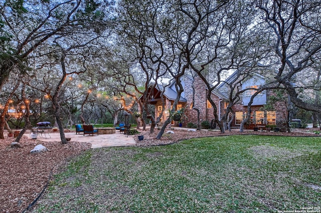 409 Sandy Oaks, Boerne, TX 78015 - view of yard featuring an outdoor fire pit and a patio area