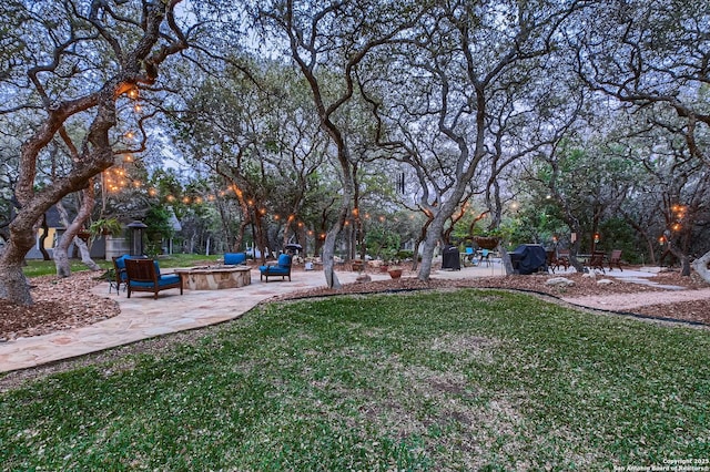 409 Sandy Oaks, Boerne, TX 78015 - view of yard with an outdoor fire pit and a patio area