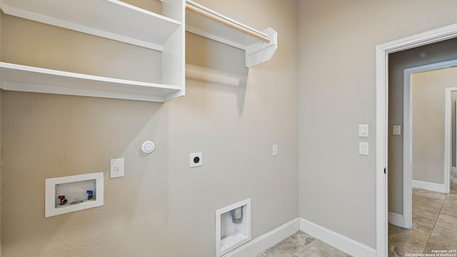 2144 Pioneer Pass, Seguin, TX 78155 - washroom featuring hookup for an electric dryer, washer hookup, baseboards, and hookup for a gas dryer