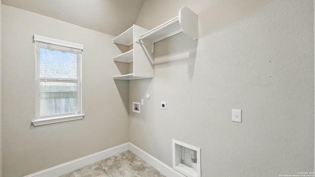 2144 Pioneer Pass, Seguin, TX 78155 - washroom with hookup for an electric dryer, gas dryer hookup, baseboards, washer hookup, and light tile patterned floors