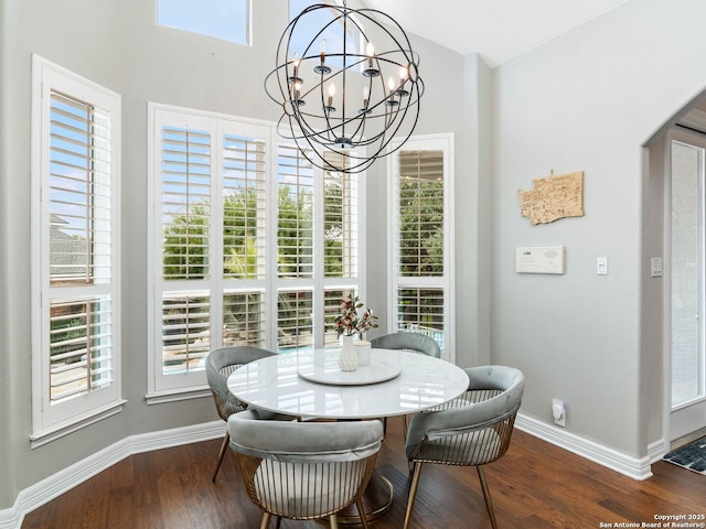 922 Split Fairway, San Antonio, TX 78260 - dining space with dark wood-style flooring, a wealth of natural light, and a chandelier