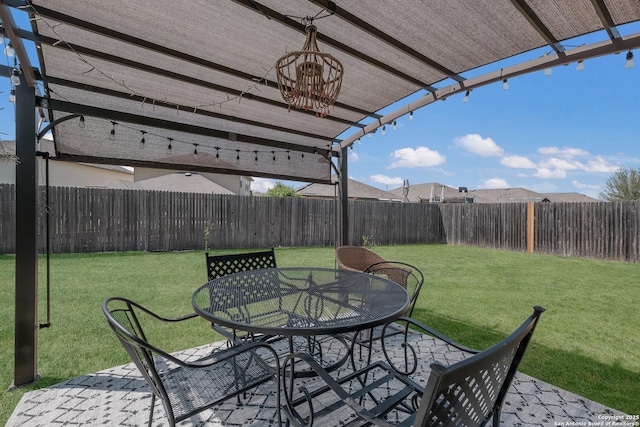 view of patio featuring a fenced backyard and outdoor dining area