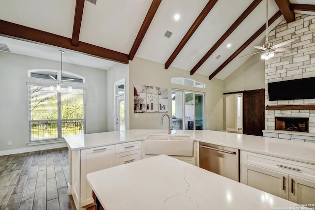 1609 Havenwood, New Braunfels, TX 78132 - kitchen with dishwasher, light countertops, a sink, and a ceiling fan