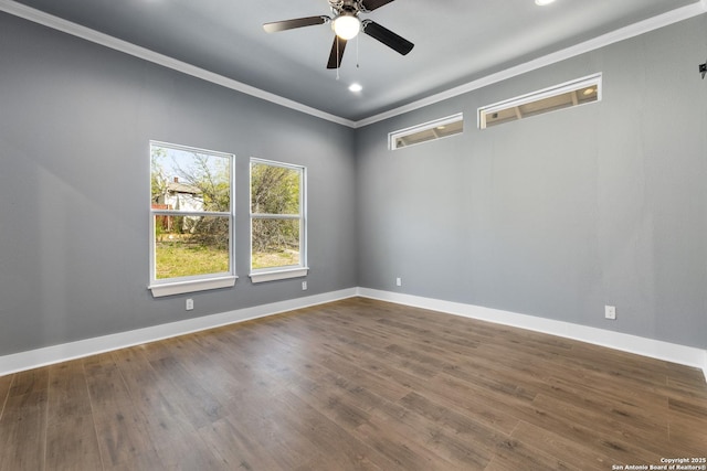 129 Cincinnati, San Antonio, TX 78201 - unfurnished room with baseboards, crown molding, wood finished floors, and ceiling fan