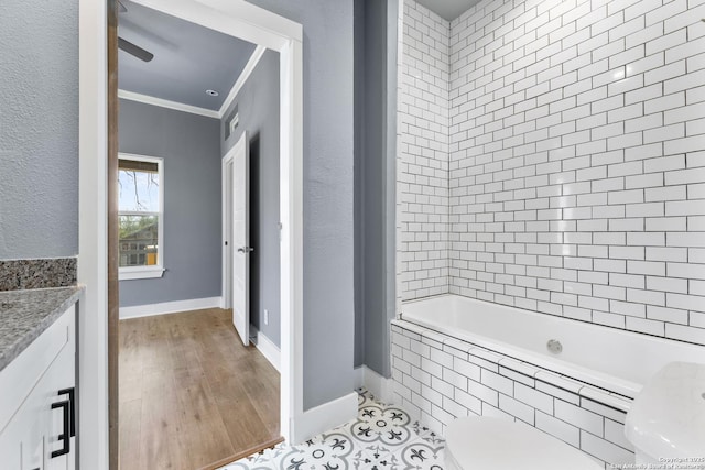 129 Cincinnati, San Antonio, TX 78201 - bathroom featuring tile patterned floors, vanity, ornamental molding, and baseboards