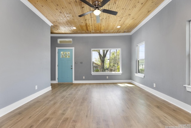 129 Cincinnati, San Antonio, TX 78201 - interior space with crown molding, baseboards, wood finished floors, a ceiling fan, and wooden ceiling
