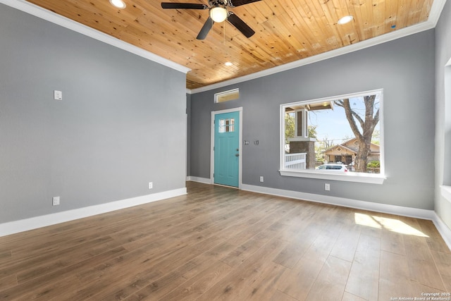 129 Cincinnati, San Antonio, TX 78201 - spare room featuring wooden ceiling, a ceiling fan, ornamental molding, and baseboards