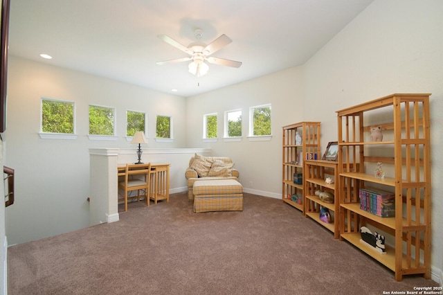 4630 Grass Fight, San Antonio, TX 78253 - sitting room with carpet flooring, a ceiling fan, baseboards, and recessed lighting